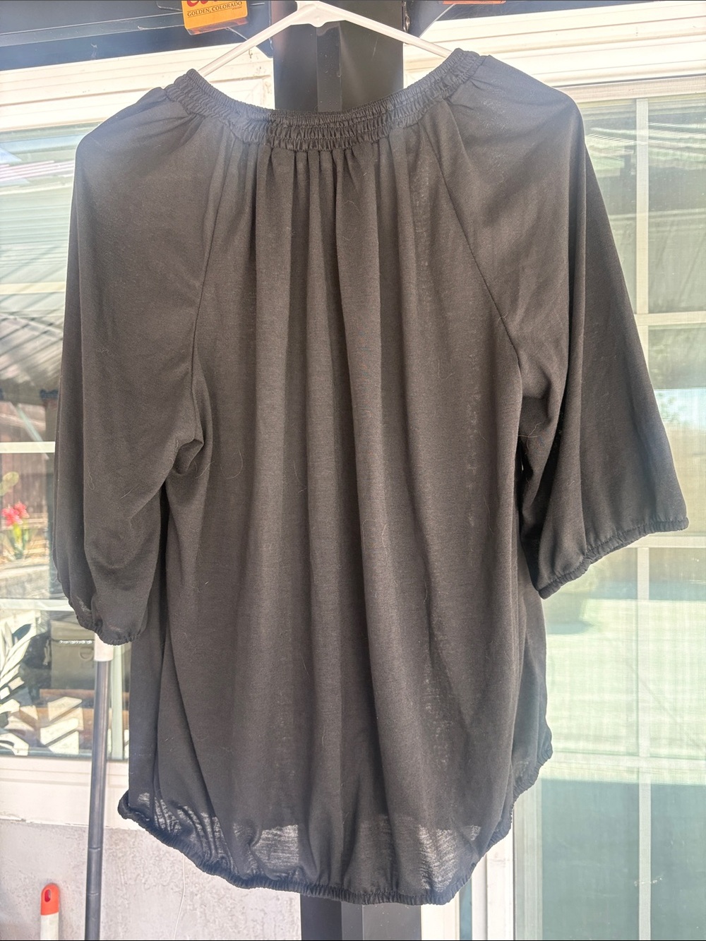 Women's Black Off-the-Shoulder Elastic-Neck Tunic Top